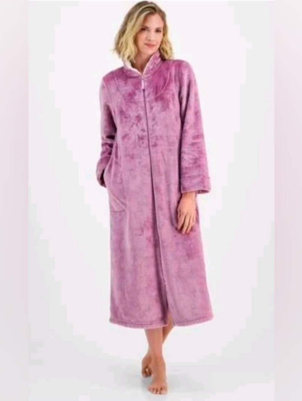 Long Snowflake Embossed Zip-front Robe